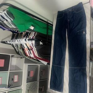 Zara Denim Cargo Pants Wide Leg Dark Wash Y2K Utility Pocket Jeans size 0